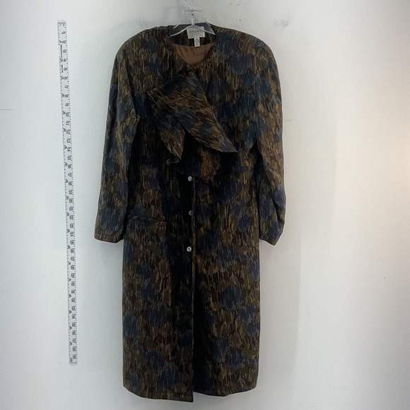 VTG Omanti Ascot Ruffle Abstract Print Wool Overcoat - Brown (Women Size 10) - Picture 1 of 5
